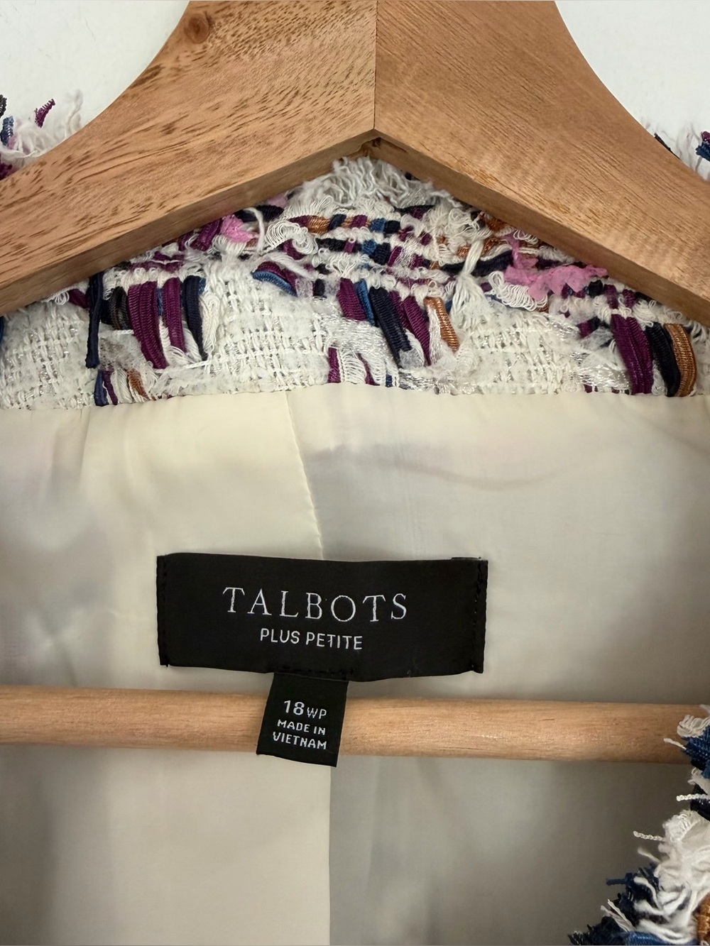 Talbots Collarless Tweed Jacket Womens Sz 18W Petite White Purple Classic - Picture 3 of 8